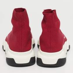 Pre Owned Balenciaga Speed Trainer Size 38 Red Knit Fabric High Top Sneakers
