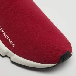 Pre Owned Balenciaga Speed Trainer Size 38 Red Knit Fabric High Top Sneakers