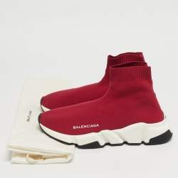 Pre Owned Balenciaga Speed Trainer Size 38 Red Knit Fabric High Top Sneakers