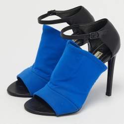 Pre Owned Balenciaga Glove Size 35 Black Leather and Neoprene Ankle Strap Sandals