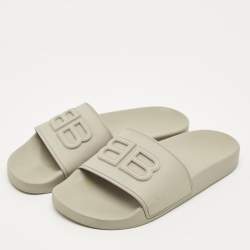 Pre Owned Balenciaga BB Logo Size 37 Grey Rubber Pool Slide