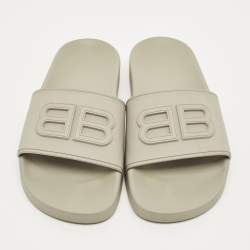 Pre Owned Balenciaga BB Logo Size 37 Grey Rubber Pool Slide