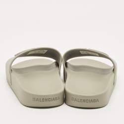 Pre Owned Balenciaga BB Logo Size 37 Grey Rubber Pool Slide