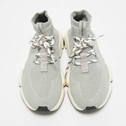 Pre Owned Balenciaga Speed Trainer Size 38 Grey Knit Fabric High Top Sneakers