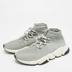 Pre Owned Balenciaga Speed Trainer Size 38 Grey Knit Fabric High Top Sneakers