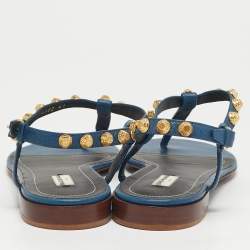 مملوكة مسبقًا صندل بالنسياقا أرينا جلد أزرق مرصع بمشبك حرف تي مسطح مقاس 37.5