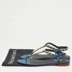 مملوكة مسبقًا صندل بالنسياقا أرينا جلد أزرق مرصع بمشبك حرف تي مسطح مقاس 37.5