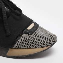 Pre Owned Balenciaga Race Runner Size 36 Grey/Black Leather and Mesh Low Top Sneakers