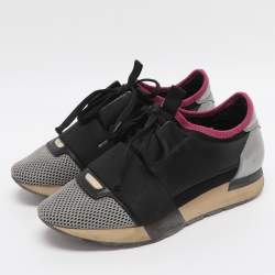 Pre Owned Balenciaga Race Runner Size 36 Grey/Black Leather and Mesh Low Top Sneakers