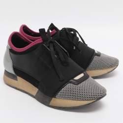 Pre Owned Balenciaga Race Runner Size 36 Grey/Black Leather and Mesh Low Top Sneakers