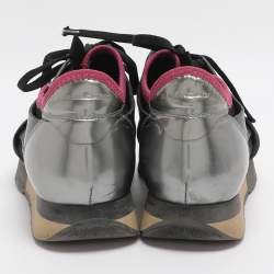 Pre Owned Balenciaga Race Runner Size 36 Grey/Black Leather and Mesh Low Top Sneakers