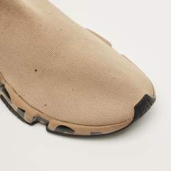 Pre Owned Balenciaga Speed Trainer Size 39 Beige Knit Fabric High Top Sneakers