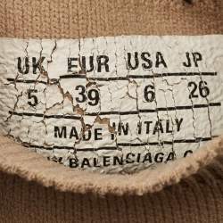 Pre Owned Balenciaga Speed Trainer Size 39 Beige Knit Fabric High Top Sneakers