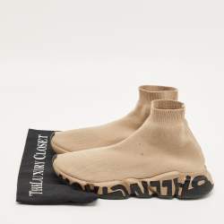 Pre Owned Balenciaga Speed Trainer Size 39 Beige Knit Fabric High Top Sneakers