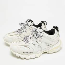 Pre Owned حذاء رياضي بالنسياغا تراك منخفض من أعلى جلد صناعي وشبك أبيض/ برتقالي مقاس 40