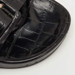 Pre Owned Balenciaga Mallorca Size 41 Black Croc Embossed Leather Banded Buckle Slide Sandals