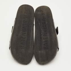 Pre Owned Balenciaga Mallorca Size 41 Black Croc Embossed Leather Banded Buckle Slide Sandals