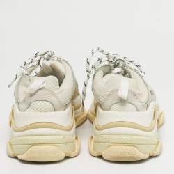 مملوكة مسبقًا Balenciaga Triple S Size 38 Beige Fabric and Nubuck Leather Lace Up Sneakers