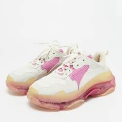 مملوكة مسبقًا حذاء رياضي بالنسياقا تربل أس جلد صناعي أزرق باهت وشبك نعل شفاف مقاس 38