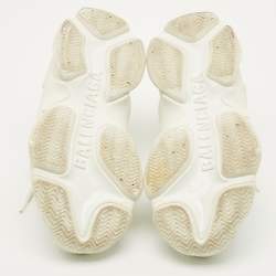 Pre Owned حذاء رياضي بالنسياغا ثلاثي إس نعل شفاف جلد صناعي وشبك أبيض مقاس 37