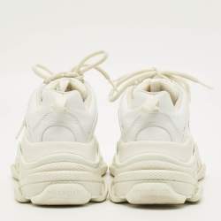 Pre Owned حذاء رياضي بالنسياغا ثلاثي إس نعل شفاف جلد صناعي وشبك أبيض مقاس 37