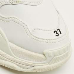 Pre Owned حذاء رياضي بالنسياغا ثلاثي إس نعل شفاف جلد صناعي وشبك أبيض مقاس 37