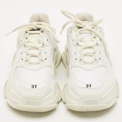 Pre Owned حذاء رياضي بالنسياغا ثلاثي إس نعل شفاف جلد صناعي وشبك أبيض مقاس 37