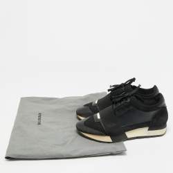 مملوكة مسبقًا حذاء رياضي بالنسياغا شبكة وجلد أسود/أزرق رايس رانر منخفض علوي مقاس 36