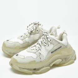 مملوكة مسبقًا Balenciaga Triple S Size 36 White Fabric and Faux Leather Lace Up Sneakers