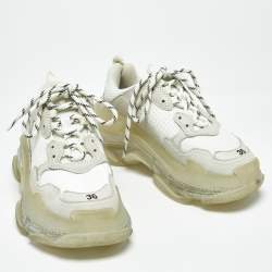 مملوكة مسبقًا Balenciaga Triple S Size 36 White Fabric and Faux Leather Lace Up Sneakers