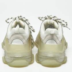 مملوكة مسبقًا Balenciaga Triple S Size 36 White Fabric and Faux Leather Lace Up Sneakers