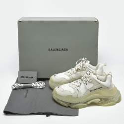 مملوكة مسبقًا Balenciaga Triple S Size 36 White Fabric and Faux Leather Lace Up Sneakers