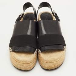 مملوكة مسبقًا Balenciaga Size 37 Black Leather and Stretch Band Platform Espadrille Sandals