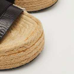 مملوكة مسبقًا Balenciaga Size 37 Black Leather and Stretch Band Platform Espadrille Sandals