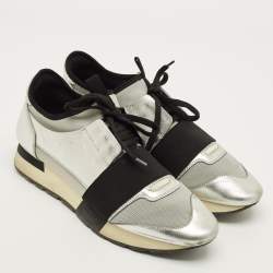 مملوكة مسبقًا Balenciaga Race Runner Size 39 Silver/Grey Leather and Mesh Low Top Sneakers