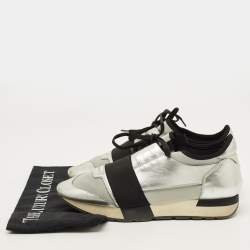 مملوكة مسبقًا Balenciaga Race Runner Size 39 Silver/Grey Leather and Mesh Low Top Sneakers