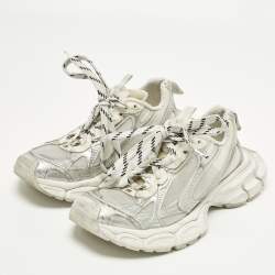 مملوكة مسبقًا Balenciaga 3XL Size 39 Silver Faux Leather and Net Lace Up Sneakers