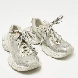مملوكة مسبقًا Balenciaga 3XL Size 39 Silver Faux Leather and Net Lace Up Sneakers