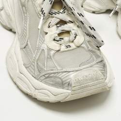 مملوكة مسبقًا Balenciaga 3XL Size 39 Silver Faux Leather and Net Lace Up Sneakers