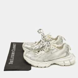 مملوكة مسبقًا Balenciaga 3XL Size 39 Silver Faux Leather and Net Lace Up Sneakers