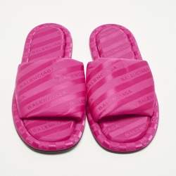 Pre Owned Balenciaga Hotel Size 39 Pink Fabric Flat Slides