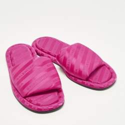 Pre Owned Balenciaga Hotel Size 39 Pink Fabric Flat Slides
