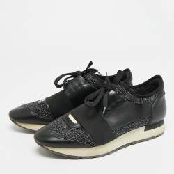 Pre Owned حذاء رياضي بالنسياغا شبكة وجلد أسود/أزرق رايس رانر منخفض علوي مقاس 36