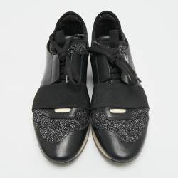 Pre Owned حذاء رياضي بالنسياغا شبكة وجلد أسود/أزرق رايس رانر منخفض علوي مقاس 36