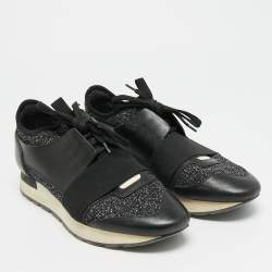 Pre Owned حذاء رياضي بالنسياغا شبكة وجلد أسود/أزرق رايس رانر منخفض علوي مقاس 36