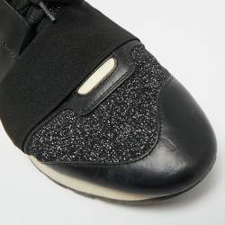 Pre Owned حذاء رياضي بالنسياغا شبكة وجلد أسود/أزرق رايس رانر منخفض علوي مقاس 36