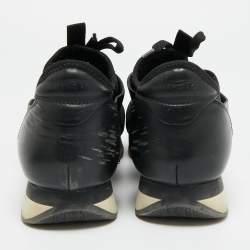 Pre Owned حذاء رياضي بالنسياغا شبكة وجلد أسود/أزرق رايس رانر منخفض علوي مقاس 36