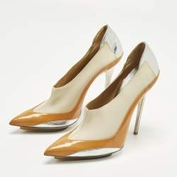 Pre Owned Balenciaga Size 41Tricolor Faux Leather and Patent Leather Pointed Toe Platform Pumps