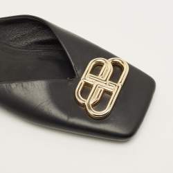 Pre Owned Balenciaga Cosy BB Size 38 Black Leather Flat Mules