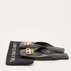 Pre Owned Balenciaga Cosy BB Size 38 Black Leather Flat Mules